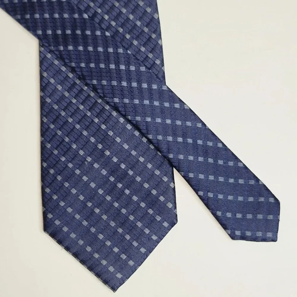 Calvin Klein Slanted Check Narrow Navy-Blue Silk Tie T-43 - Picture 1 of 6